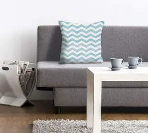 Декоративная подушка Queence "Мариус", с зигзагообразными линиями, чехол без наполнителя, 1 шт 40х40 см, бирюзовый