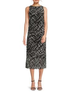 Платье миди с принтом и вырезом-жемчужиной DKNY, цвет Black Ivory