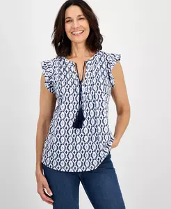 Женская блузка с принтом и расклешенными рукавами Style & Co, синий