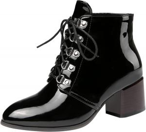 Лаковые байкерские ботинки для женщин с круглым носком и устойчивым каблуком Klarmar, Black