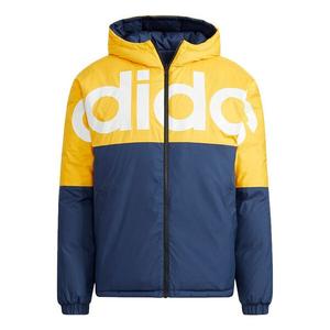 Пуховик adidas neo M Dwn Rev Jkt Colorblock Large Logo Sports Stay Warm Reversible hooded down Jacket Gold Color, желтый