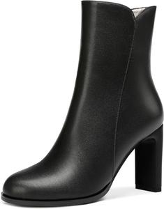 Женские формальные ботильоны SKYSTERRY с матовой поверхностью, круглый носок, на молнии, для улицы, с массивным каблуком 3,3 дюйма, Black