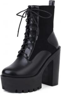 Женские ботильоны MRKEWUNEY на платформе с массивным каблуком, на шнуровке, 04 Black