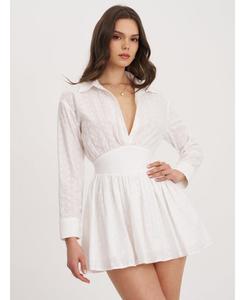 Женское белое хлопковое платье-рубашка Gabriella с пуговицами и длинными рукавами Miss Circle, White