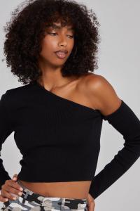 Топ на одно плечо с длинными рукавами Pink Vanilla, черный