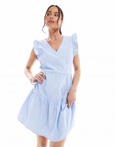 Многоярусное мини-платье Vero Moda в сине-белую полоску