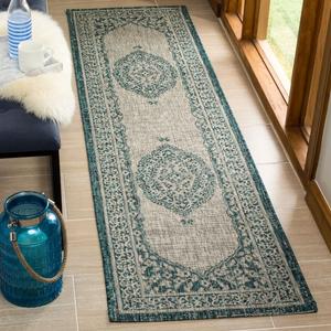 Ковер SAFAVIEH, 69 x 244 см, Courtyard Collection Light Grey / Teal CY8751 для дома и улицы, водонепроницаемый, легко чистится, для патио, заднего двора, прихожей