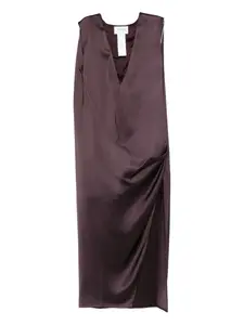 Макси-платье с драпировкой и V-образным вырезом Sportmax, коричневый