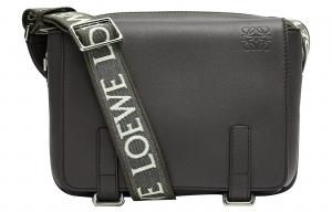 Военный мессенджер в мягкой гладкой телячьей коже и жаккарде XS темно-серый LOEWE