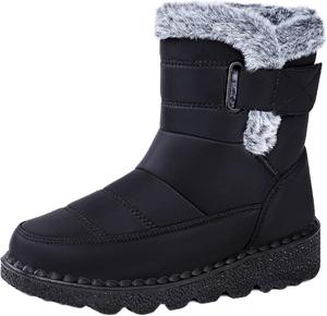 Женские водонепроницаемые снежные ботинки, женские повседневные высокие туфли, зимние ботинки с плюшевой подкладкой, теплые ботинки на толстой подошве со шнуровкой Hhhchpm, Black