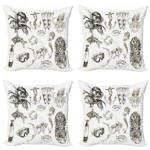 ABAKUHAUS Набор чехлов на подушки для дайвинга (4 предмета), Aquaticmed Sea, современная двусторонняя цифровая печать, 40 см x 40 см, оливково-зеленый белый