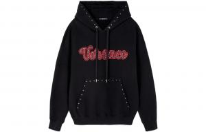 Футболка с капюшоном на шнурке и детализированной вышивкой VERSACE, черная