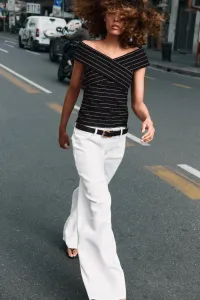 Топ bouclé crossover Zara, черно-белый