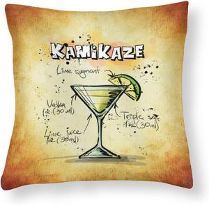 HighonHi Декоративная наволочка Kamikaze Satin с винтажными коктейльными рецептами Pattern-7