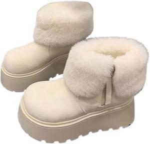 Женские теплые ботинки Faithgee с флисовой подкладкой, складной голенищем, низким каблуком, милые замшевые повседневные модные рабочие офисные сапоги для осени и зимы, удобные для улицы и дома, подарок для девушек, Beige