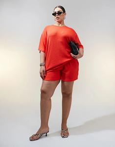 Текстурированные трикотажные шорты ASOS DESIGN Curve красного цвета — часть комплекта Asos Curve