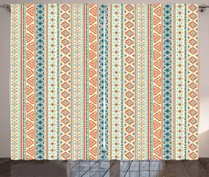 Штора ABAKUHAUS в африканском деревенском стиле с фольклорным бордюром, присборенная тесьма для спальни с петлями и крючками, 280 x 175 см, цвет: оранжевый, синий, бледно-желтый Abakuhaus