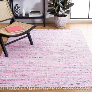 Ковер SAFAVIEH, 92 x 153 см, Rag Rug Collection, Light Pink & Multi, ручной работы, boho-полоска, хлопковый, идеален для помещений с высокой проходимостью: прихожая, гостиная, спальня (RAR125E)