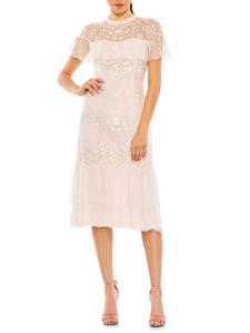 Платье-сетка с цветочной вышивкой Mac Duggal, цвет Blush