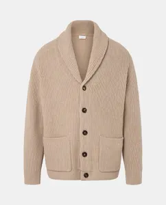 Мужской кардиган с пуговицами, воротник смокинг, английская вязка Emidio Tucci, песочный