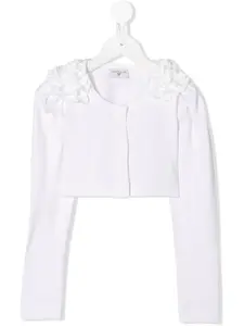 Укороченный кардиган с цветочной аппликацией Monnalisa, белый