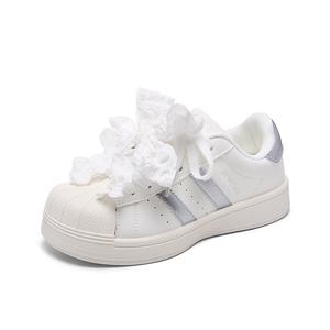 Женские низкие кожаные кроссовки для скейтборда Cob Wear resistant And Lightweight Cobx, белый серебряный[белый Bowknot]