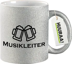 Кружка Huuraa Glitter Mug, подарок музыкальному руководителю на фестиваль, 330 мл, серебряный, подарок музыкальному руководителю Hellweg Druckerei