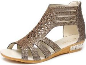 Женские сандалии Ladmiple Wedge, элегантные шлепанцы на низком каблуке, летние повседневные пляжные туфли с открытым носком, эспадрильи на платформе, Zn-Gold