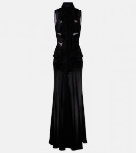 Платье с вырезом и рюшами из джерси Alaïa, Noir Alaia