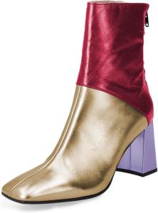 Женские ботильоны FOWT с квадратным носком, массивным высоким каблуком, разноцветная отделка, молния сзади, стильные для вечеринок, выпускного или свиданий, размеры 4-16 US, Gold-Red