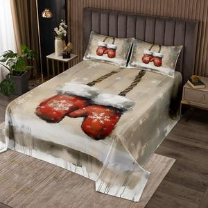 Erosebridal Винтажный комплект постельного белья с рождественским узором зимних варежек для детей и взрослых в деревенском стиле, Ombre Red