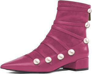 Женские ботильоны XYD на плоской подошве, свободного кроя, стильные, с острым носком, ремешками и жемчугом, на низком каблуке с задней молнией, Deep Pink