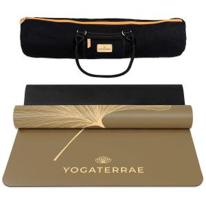 YOGATERRAE Бронзовый коврик для йоги из ПУ, натуральный каучук, яркий гинкго, инь-ян + сумка для йоги