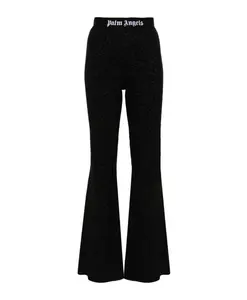Вязаные расклешенные брюки с люрексом Palm Angels, черный
