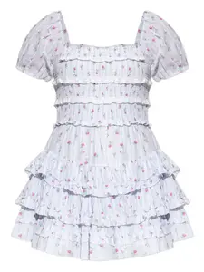 Платье со сборками и цветочным принтом LoveShackFancy, синий