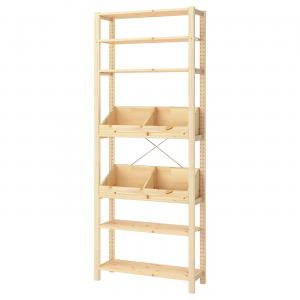 Стеллаж Ikea Ivar с двумя полками-ящиками, 89x30x226 см, коричневый