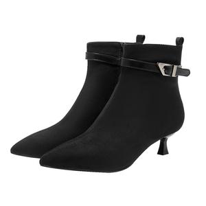 GUDIANFENGDU Черные женские полусапожки на каблуке 4,5 см без подкладки, цвет Black (Unlined)