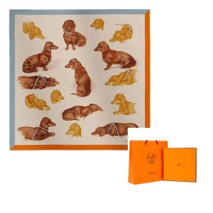 HERMES Шёлковый шарф женский светло-бежевый серо-голубой оранжевый, Light Beige/Blue Gray/Orange