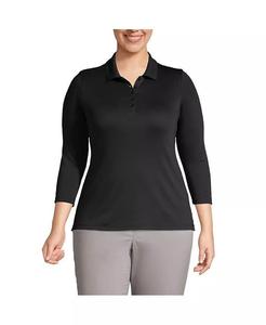 Хлопковая рубашка-поло с рукавами 3/4 Supima больших размеров Lands' End, черный