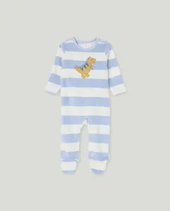 Длинный велюровый комбинезон в полоску с фантазийным принтом для мальчика-ребенка Cotton Juice, синий