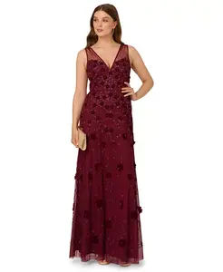 Женское платье с цветочным узором и бисером Adrianna Papell, красный