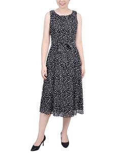 Миниатюрное шифоновое платье без рукавов с поясом NY Collection