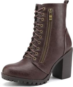 Женские боевые ботильоны DREAM PAIRS на шнуровке с массивным каблуком, Brown