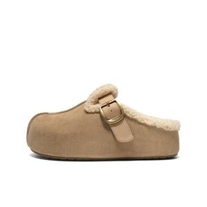 Женские металлические тапочки с закрытым носком, устойчивые к истиранию Belle, априкот fur-lined