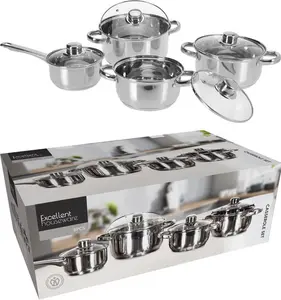 Набор посуды из 8 предметов, нержавеющая сталь, подходит для индукционных плит, со стеклянными крышками, для приготовления пищи и использования на кухне Mojawo