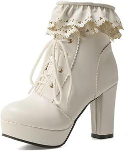 Женские ботильоны MFairy с блочным каблуком, милые броги, высокие каблуки, платформенные ботинки на шнуровке с молнией, White