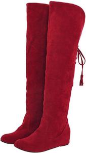 Женские ботфорты выше колена с низким толстым каблуком, повседневная мода, удобные, с заостренным носком, сапоги для верховой езды Generic, Red