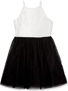 Платье для вечеринки Calvin Klein для девочек Legacy, облегающий силуэт с расклешенной юбкой, White/Sequin