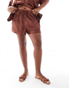 Короткий атласный комбинезон Curve от ASOS DESIGN коричневого цвета Asos Curve