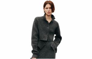 ELLE Свитер женский серый воротник стойка умеренный кардиган